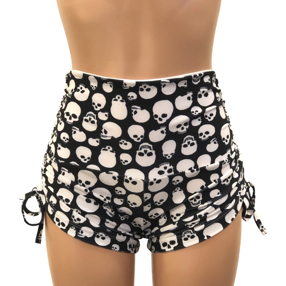 High Waist Hot Yoga sexy skull shorts side Black White SXYfitness Made in USA